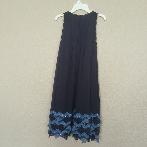 anthropology Maeve Navy Blue Sequin Fringe Fringe Sleeveless Short Dress Sz‎ 2 - Picture 4 of 16